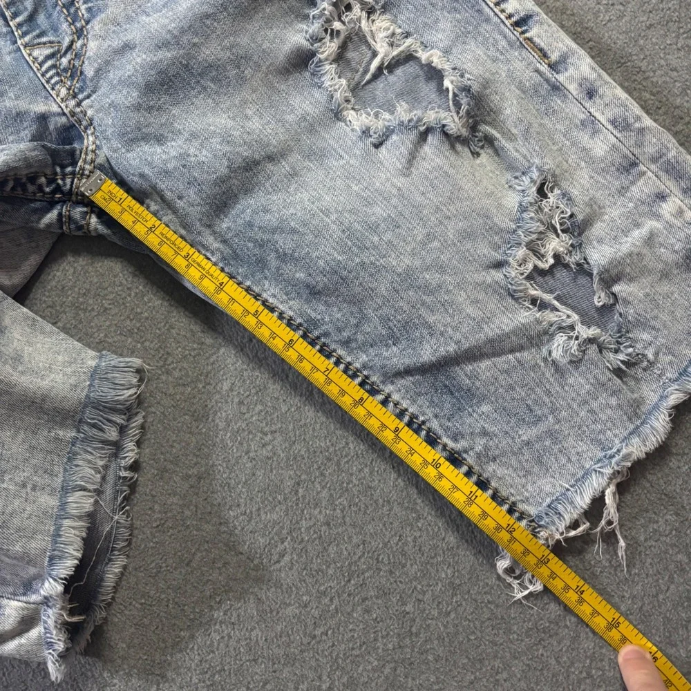 True Religion Ricky Relaxed Straight Denim Shorts Men's 31 Blue Distressed Acid